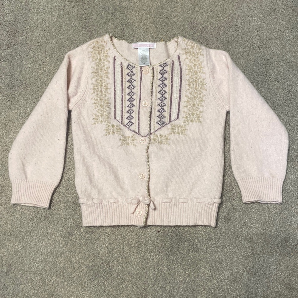 Janie And Jack Light Pink Lambs Wool Blend Button Down Cardigan Size 2T